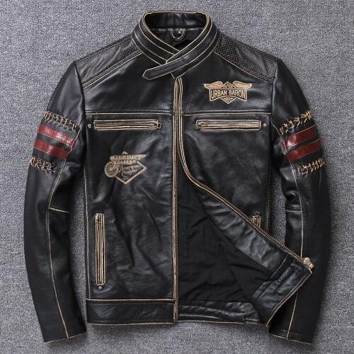 2021New High Quality Mens Genuine Cowhide Leather Jacket Motorcycle Short Black Leather Jacket Fashion Slim Coat Plus Size 4XL