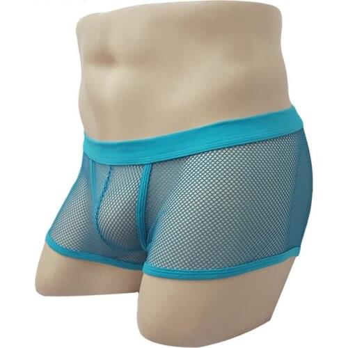 Mens Mesh Boxer Shorts Sexy Transparent Panties Trunks Underpants Hollow Out Male Gay Underwear Jock strap Erotic Lingerie Cueca