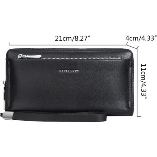 L5YA Mens Artificial Leather Clutch Bag Business Long Wallet Purse Double Zipper Large Capacity Credit Card Mobile Phone Holder