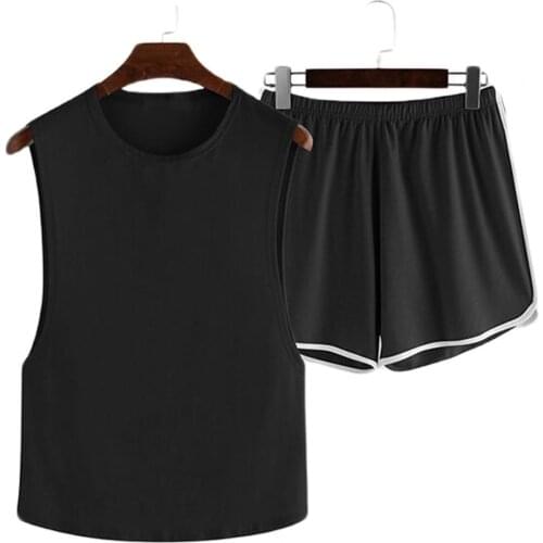 Plus Size Mens Pajamas Sets Casual Sleepwear Sleeveless Tank Top Solid Color Elastic Shorts Sports Suits Homewear Male Outfits