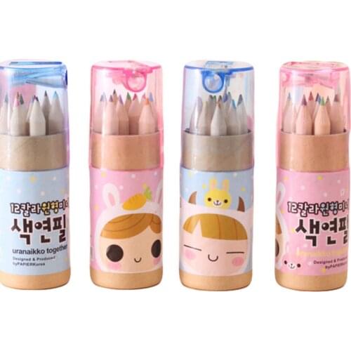 12pcs/Set Children Drawing Painting Colored Pencils Set With Pencil Sharpener Cute Korea Stationery 12 Colors HB Graffiti Pen
