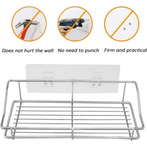 Stainless Steel Storage Rack Bathroom Kitchen Storage Organizer Rack Wall Hanging Shelf Free Punch Holes Bathroom Stuff Items