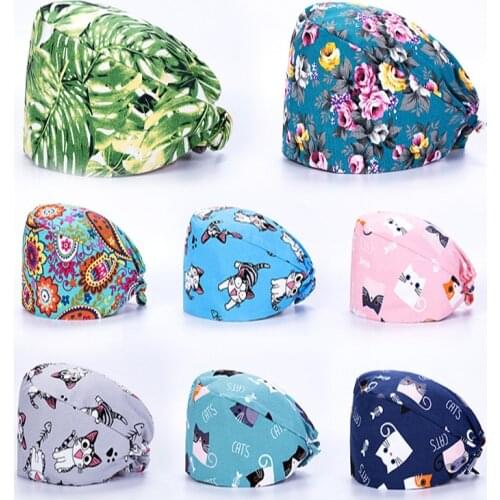New Fashion Unisex Cotton Adjustable Pet Work Hats Dust Cap Nursing Cap Elastic Beauty Hats Beauty Salon Baotou Hat Pet Scrubs
