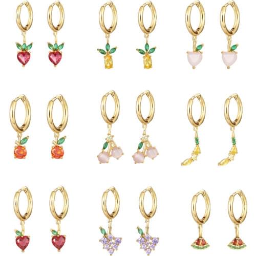 New Accessories Summer Crystal Fruit Cute Cherry Pineapple Small Drop Earrings For Fashion Women Jewelry Pendientes Wholesale