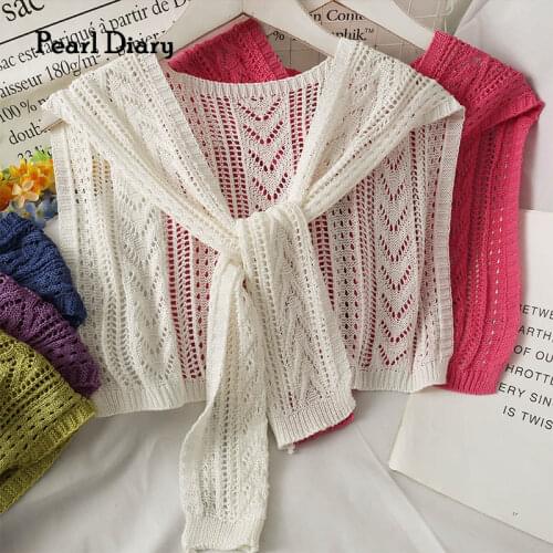 Pearl Diary Women Office Lady Knitting Cape Beachwear Solid Color Beach Cover Up Cape Casual Elegant England Capes For Women