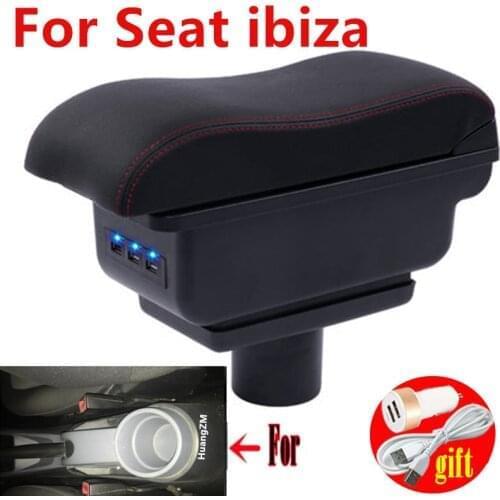 For Seat ibiza armrest box Ibiza 6j Ibiza 6L central Store content Storage box with cup holder ashtray products with USB LED