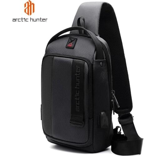 ARCTIC HUNTER Casual Mens Chest Bag with USB Charging Crossbody Bags for Men Waterproof Outdoor Sport Messenger Male Sling Bag