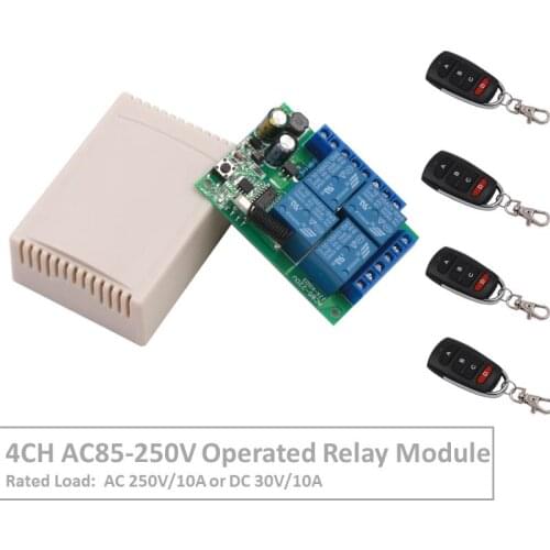 Remote Control 433Mhz 85~250V 4CH rf Switch Relay Receiver and Transmitter for Remote Garage Control and Electric curtain Switch