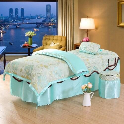 Luxury 4pcs Beauty Salon Bedding Sets Massage Spa Table Skirt, Pillow Cover, Stool Cover, Quilt Cover Sets High Quality