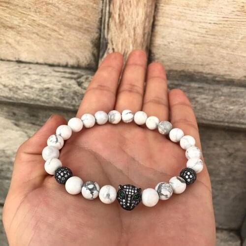 Luxurious Leopard Head Disco Ball Charm Bracelet For Men Women Fashion White Pine Stone Men Bracelet Jewelry Gift