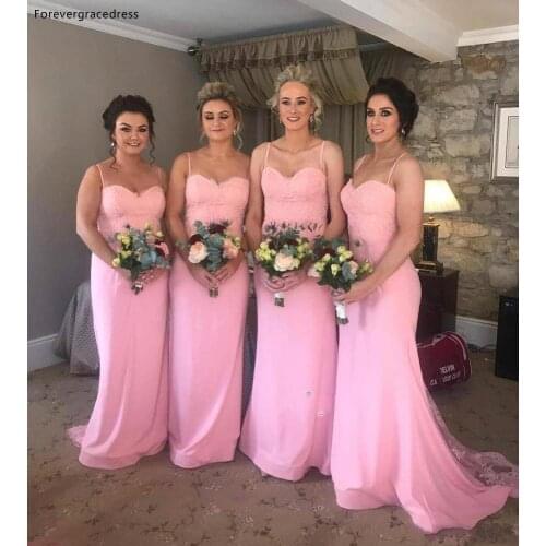Pink Color Mermaid Spaghetti Straps Bridesmaid Dresses Long Maid of Honor Gowns Wedding Guest Tailor Made Plus Size Available