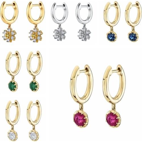 925 Silver Ear Buckle Rainbow Zircon Oval Drop Earring Piercing Flowers Pendent Small Luxury Crystal Women Fashion Party Jewelry