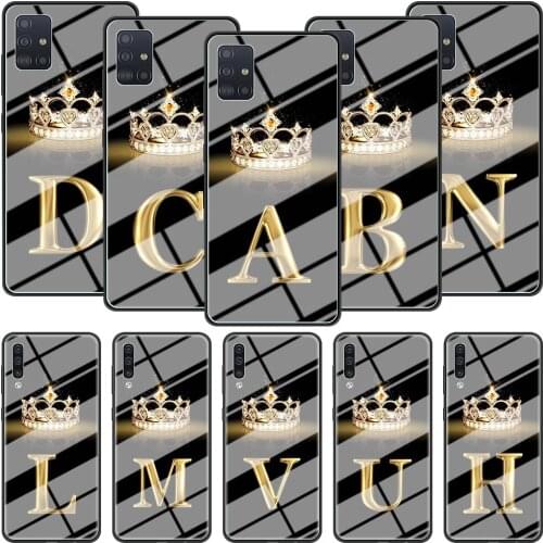 Glass Case for Samsung Galaxy A51 A50 A71 A70 A31 A30 A21s A91 A10 A40 Tempered Phone Cover Coque Hot Gold Letter