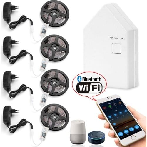 20m 5050 RGB LED Strip Light + APP WIFI Bluetooth Mesh Controller + Transformer Compatible for Amazon Alexa Google Home IFTTT