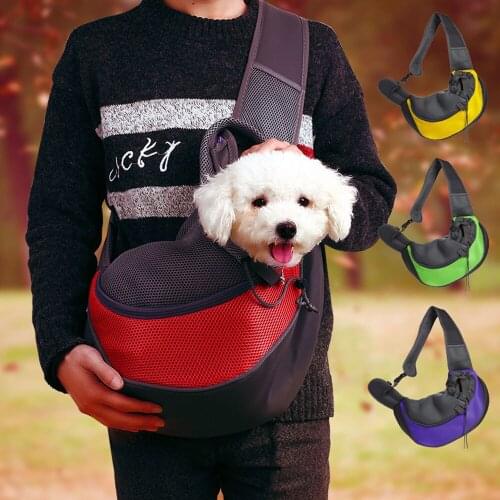 Pet Puppy Carrier Outdoor Travel Handbag Mesh Oxford Single Shoulder Bag Sling Mesh Comfort Travel Tote Shoulder Bag