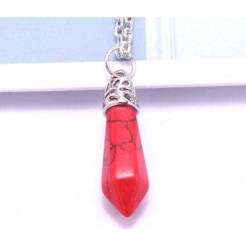 High Quality Hexagonal Pillar Necklace Fashion Womens Quartz Malachite Opal Amber Pendant Necklace Popular Jewelry Party Gift