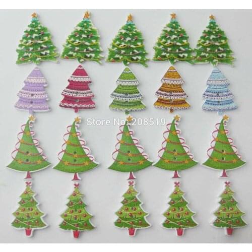 WBNGNW 4 type chirstmas tree wood buttons 200 pieces DIY scrapbook craft supplies party decoration christmas button