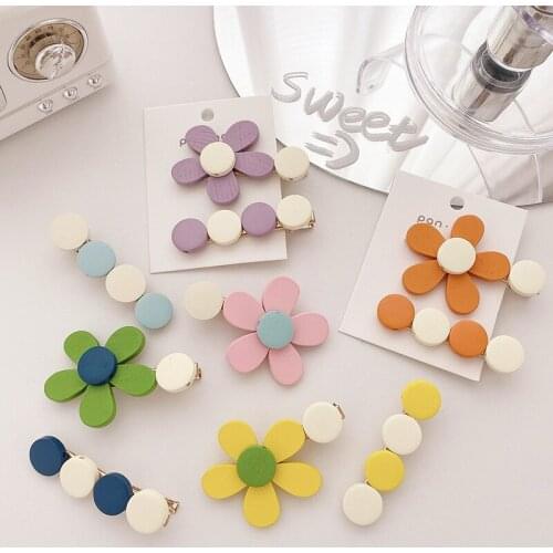 2Pcs/Set Colored Flower Pattern Women Hairpins Sweet Girl Round Hair Clips Accessories Cute Barrettes Durable Headwear Headdress