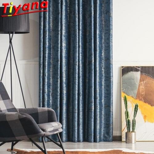 Blue /Goldern Bronzing Art Curtains for Living Room Luxury Velvet Shiny Curtain Cloth Blackout Window Drapes for Bedroom #VT