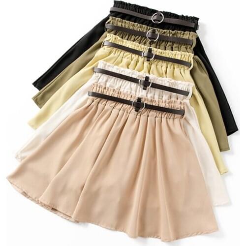 High Waist Skirt Women Elastic Waist Chiffon Mini Skirts Harajuku Saia Casual Summer Shorts Skirts New Korean Fashion 2021