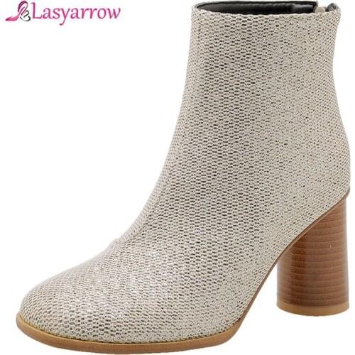 Lasyarrow Hot Sale Dropship Plus Size 32-48 Square High Heels Lady Boots Women Shoes Fashion Shoes Woman Ankle Boots J1050