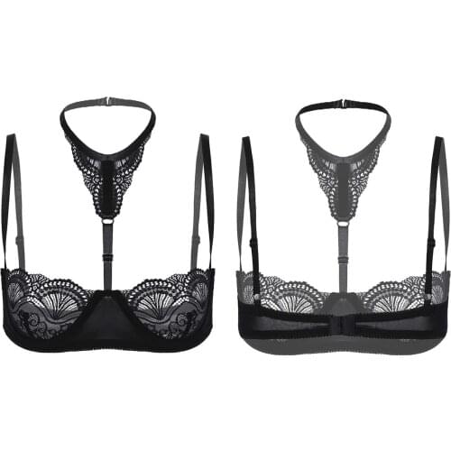 Womens Sexy Exotic Bra Tops for Female See-Through Lace Bra Tops Underwired Unlined Lingerie Brassiere Underwear Nightwear