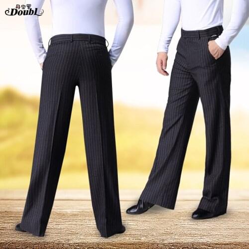 Doubl High Quality New Striped Mens Dance Pants Ballroom Ladys Modern Dance Pants Latin Dance Pocket Waltz Tango Thin