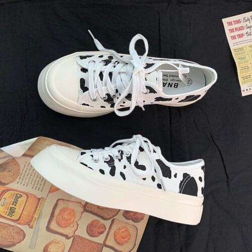 Platform Sneakers Women Spring White Casual Shoes Cow Print 2021 Auutmn New Female Canvas Vulcanize Sneakers for Women Spring