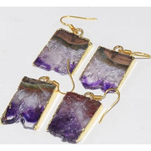 Fashion Jewelry Natural Slice Geode Druzy stone earrings female 2019 raw slab purple crystal quartz dangle earrings for women