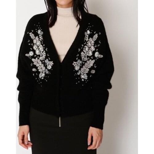 TEELYNN women Sweater cardigan crop tops vintage High quality handmade beads floral embroidery Autumn winter sweater knit jumper