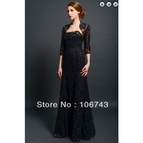 Free shipping maxi elegant dress 2016 Formal evening new fashion vestidos formales long black evening dresses with lace jacket