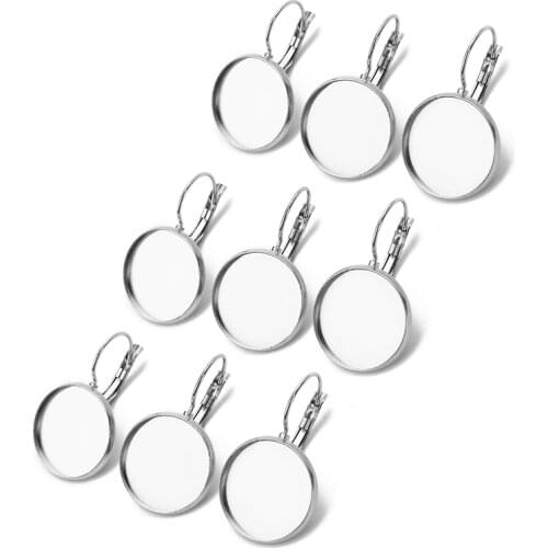 10pcs/lot Rhodium French Earrings Base Blank Tray Fit 10/12/14/16/18/20/25mm Cabochon Setting Cameo Base Jewelry Making