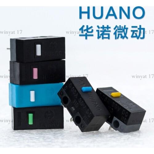100PCS / LOT HUANO Mouse Micro Switch Button Silver Contact (Blue Shell / Blue / Pink / Yellow / Green / White) 6 Colors
