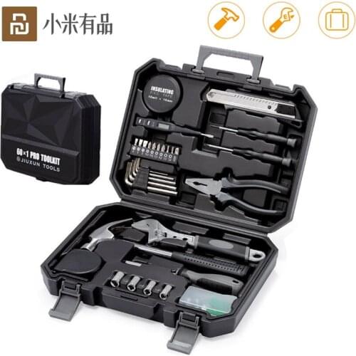 Youpin JIUXUN 12/60Pcs Hand Tool Set General Household Repair Hand Tool Kit with Toolbox Storage Case Wrench Hammer Tape Plier K