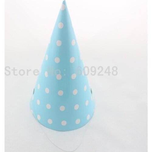 12pcs Baby Shower Carnival Wedding Birthday Party Holiday Festival Light Blue Polka Dot Paper Party Hats,Cheap Party Caps Bulk
