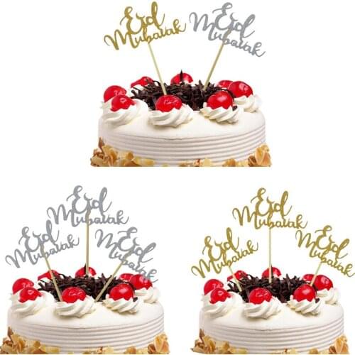 5pcs/lot Ramadan Cupcake Topper Eid Mubarak Glitter Paper Cake Topper For Hajj Mubarak Decorations Muslim Eid Baking Baby Shower