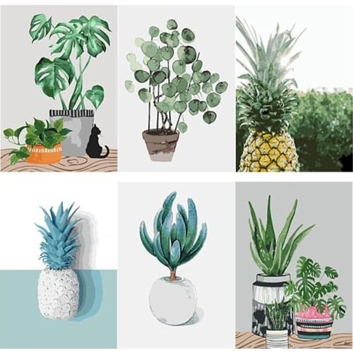 5D Diamond Embroidery Full Square Round Drill Potted Plants Cross Stitch Plant Leaves Diamond Painting Mosaic Home Decor Gift