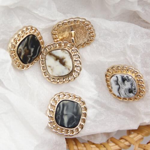 6pcs Vintage Square Ink Pattern Gold Metal Coat Buttons For Clothing Women Sweater Decorative Coat Sewing Accessories Wholesale