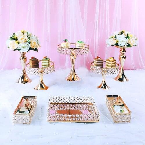 8pcs gold and silver mirror cupcake stand crystal metal creative home large fruit plate fruit basket home set cake tool