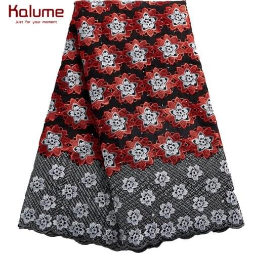 Kalume African Cotton Lace Fabric Stones Swiss Voile Nigerian Lace Fabric Dubai Swiss Voile For Sewing Party Dress 5 Yards H2454
