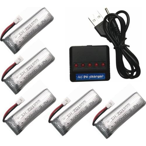 3.7v 500mAh 701855 Lipo Battery+5in1 Charger Set for Eachine E50 E50S T37 H37 ELFIE Drone RC Helicopter Spare Parts
