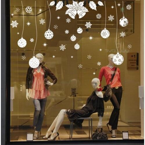 DIY White Snowball Christmas New Year Glass Stickers Living Room Bedroom Glass Window Home Decoration Removable Wall Stickers