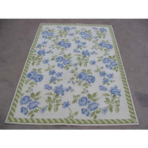 Free shipping 4'X6' needlepoint rugs,New Zealand woolen rugs aubusson designs Light Green
