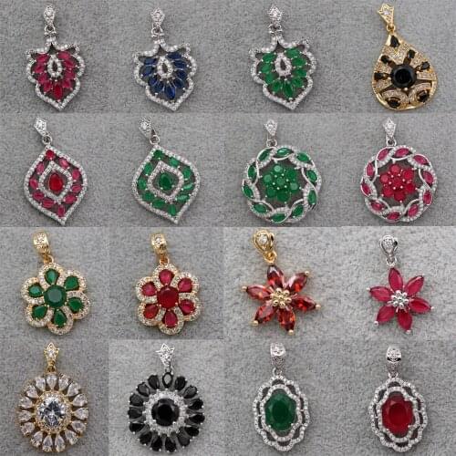 Bohemian Pendant for Women White Gold Plated Red Zirconia Colorful Necklace Pendant Fashion Wedding Jewelry accessories Gif