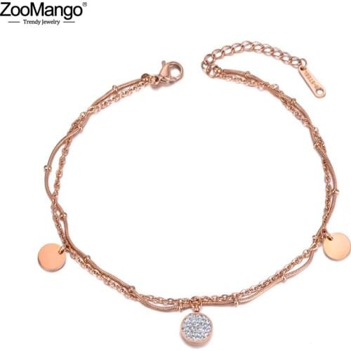 ZooMango Bohemia Double Layers Clay Crystal Tag Charm Bracelets For Women Stainless Steel Link Chain Bracelet Jewelry ZB19057