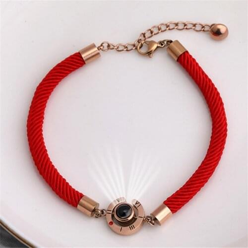 Lucky Red Handmade Rope Bracelet for Women Men Fashion Romantic Lover Couple 100 Language I Love You Projection Bracelet Gifts