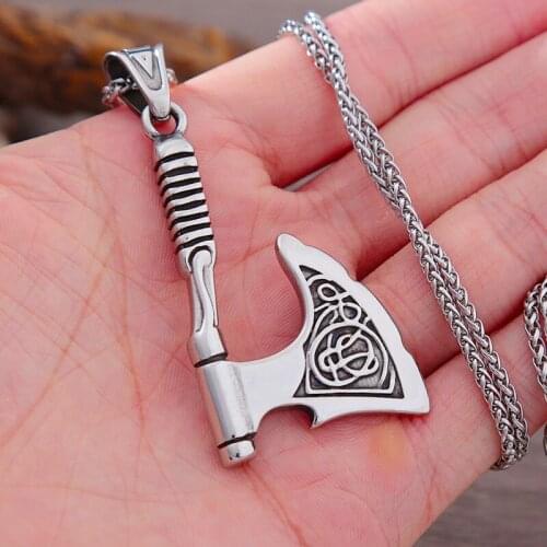 Celtics Knot Viking Axe Pendant Necklace for Men Unique Bottle Opener Stainless Steel Necklace Pendant Nordic Viking Jewelry