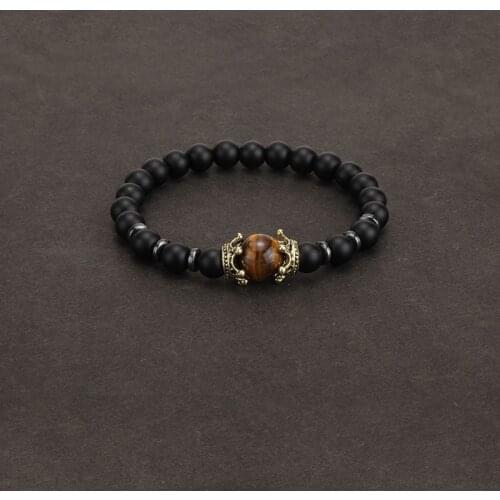 Charm Bracelet for Men Fashion Luxury Antique Crown Tiger Eye Stone Bead Bracelets Jewelry Male Pulseira Bileklik Accessories