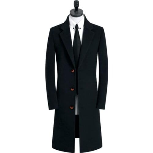 Black casual woolen coat men trench coats long sleeves Single-breasted overcoat mens cashmere coat casaco masculino england