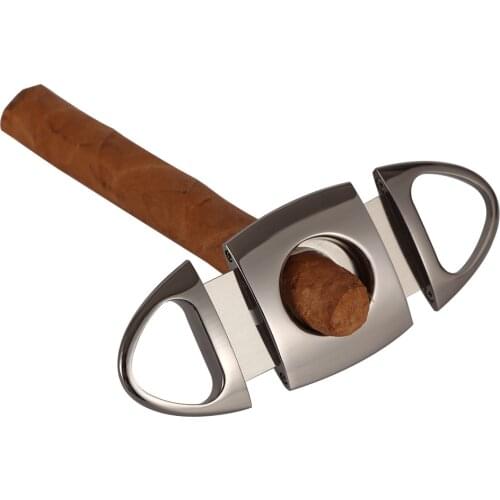 COHIBA Metal Cigar Cutter Sharp Plastic Stainless Steel Ciggar Cutter Double Blade Pocket Cigars Guillotine W/ Gift Box